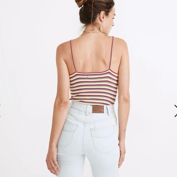 Madewell Spaghetti-Strap Thong Bodysuit in Rainbow Stripes Sz XS - Picture 2 of 11